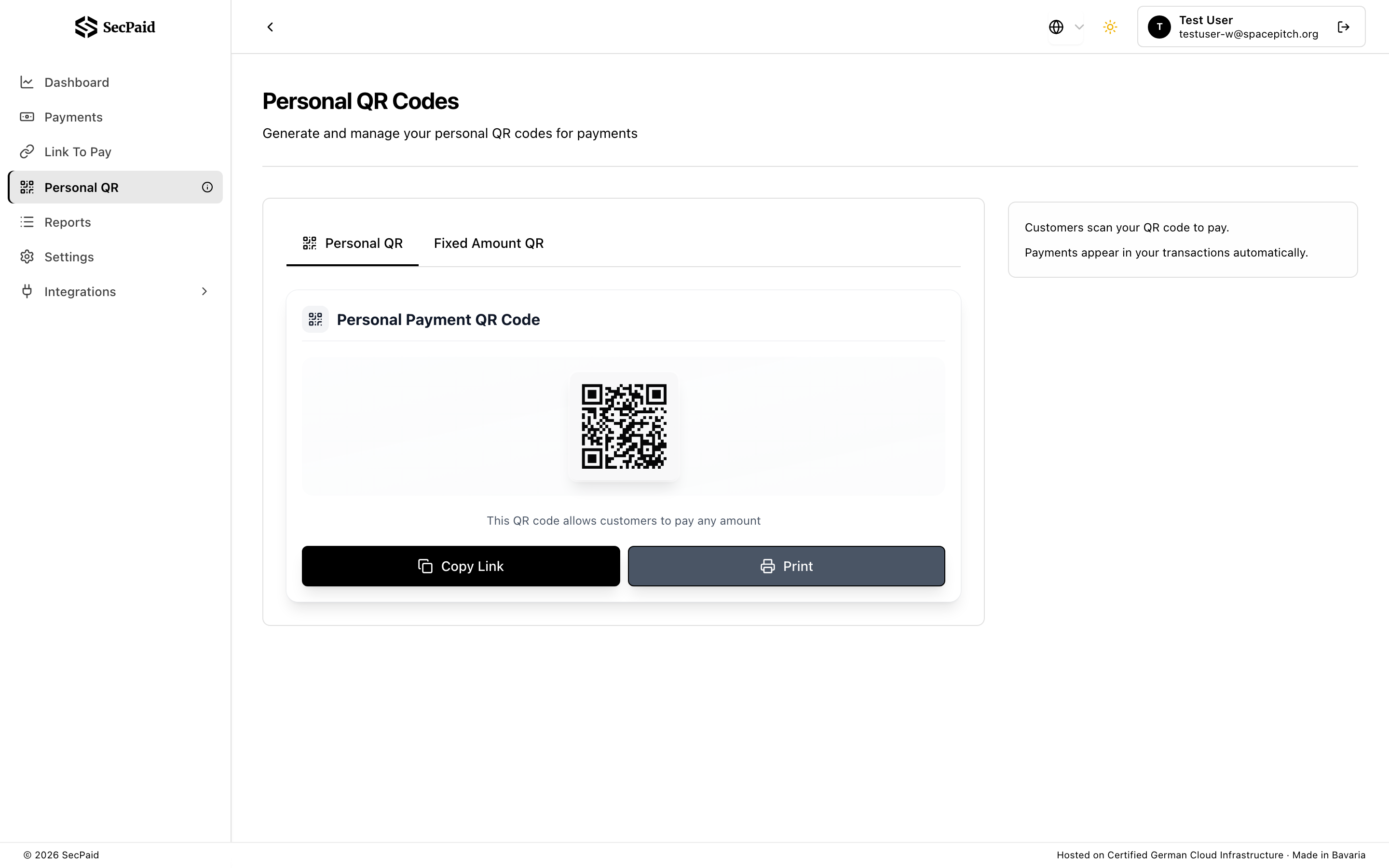 SecPaid QR code for a payment link